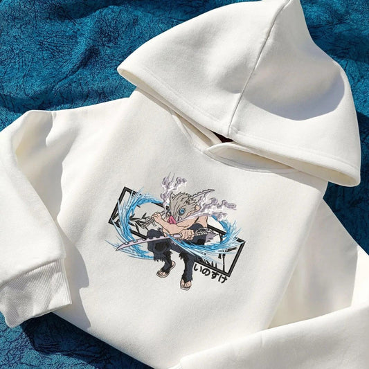 Demon Slayer Inosuke Hoodie | Bestickter Anime Hoodie | Embroidered Anime