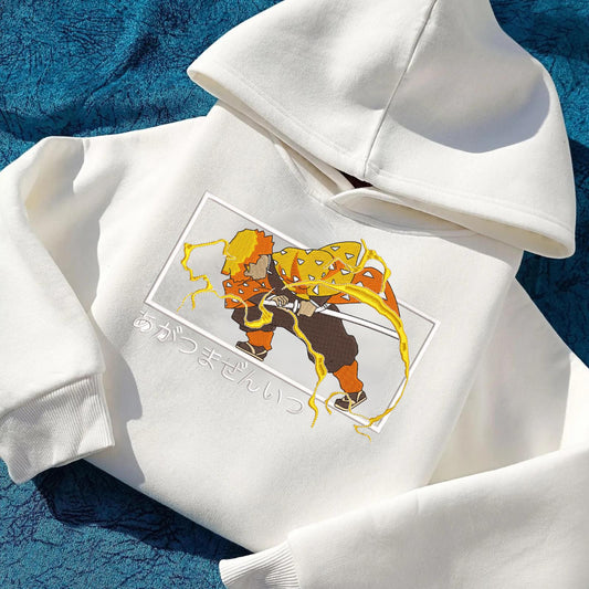 Demon Slayer Zenitsu  Hoodie | Bestickter Anime Hoodie | Embroidered Anime